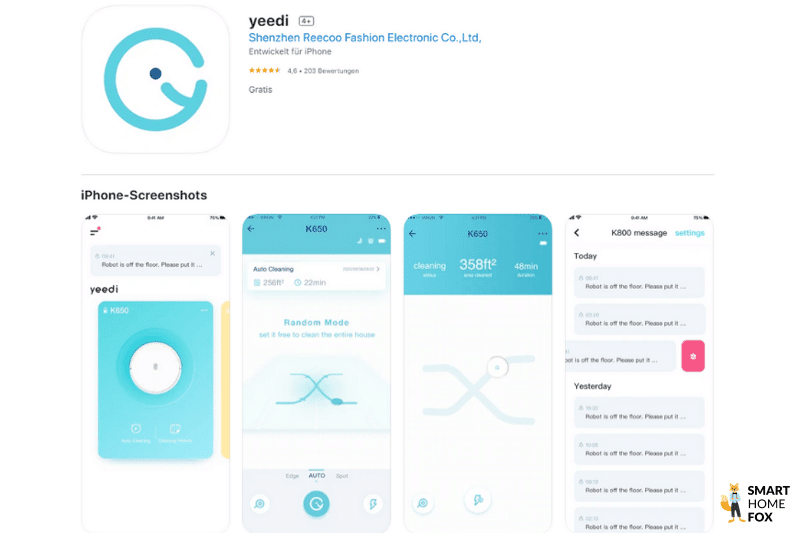 Yeedi Home Handy App des steht im App-Store zum Download zur Verfügung